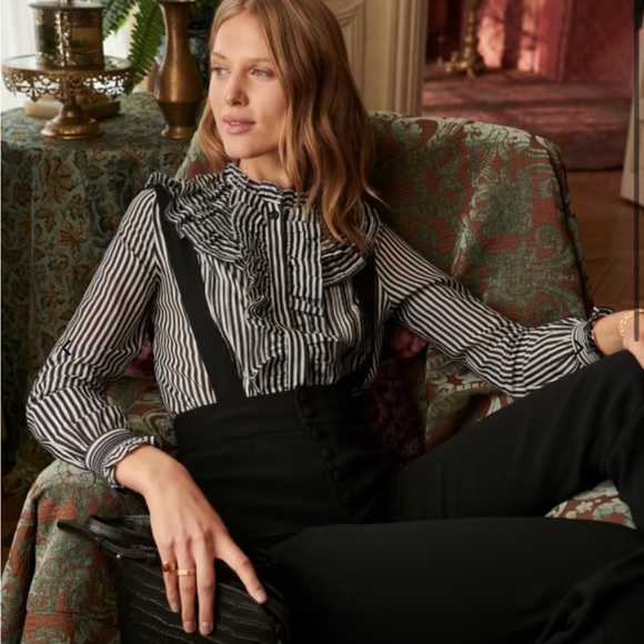 Sezane Tops - Sézane x Manoush Alyosha Shirt Stripes Ruffle Collar & Front NWT Size EU36 US4